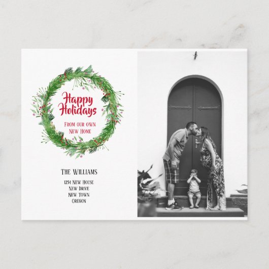 冬のリースニューホームfor the Holidaysフォトカード ポストカード (正面)