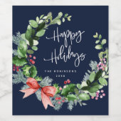 冬のリースハッピーホリデー ワインラベル (シングルラベル)