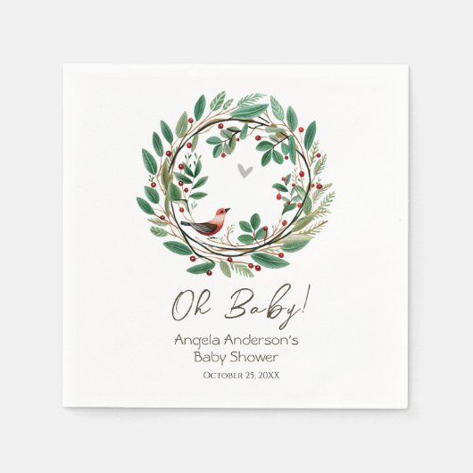 冬のリースベリークリスマスベビーシャワー スタンダードカクテルナプキン (正面)