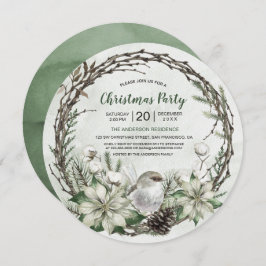 冬のリースポインセチア&バードクリスマス 招待状