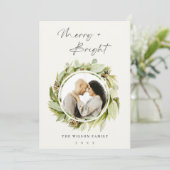 冬のリースメリーと明るいクリスマスの写真 シーズンカード (スタンド正面)