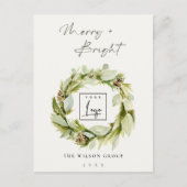 冬のリースメリーと明るいクリスマスロゴ シーズンポストカード (正面)