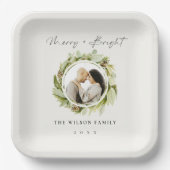 冬のリースメリーと明るいフォトクリスマス ペーパープレート (正面)