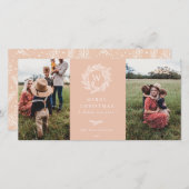 冬のリースモノグラムホリデイ2フォトカードピンク シーズンカード (正面/裏面)