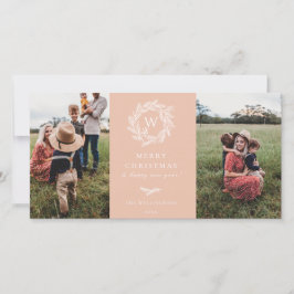 冬のリースモノグラムホリデイ2フォトカードピンク シーズンカード