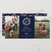 冬のリースモノグラムホリデイ2フォトカードブルー シーズンカード (正面/裏面)