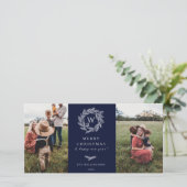 冬のリースモノグラムホリデイ2フォトカードブルー シーズンカード (スタンド正面)