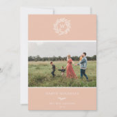 冬のリースモノグラムホリデーフォトカードピンク シーズンカード (正面)