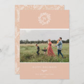 冬のリースモノグラムホリデーフォトカードピンク シーズンカード (正面/裏面)