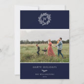 冬のリースモノグラムホリデーフォトカードブルー シーズンカード (正面)