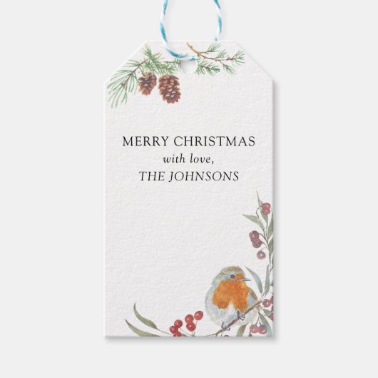 冬のリースロビンミスタントーとパインクリスマス ギフトタグ (正面)