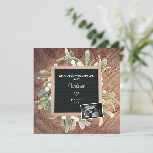 冬のリース手紙ボードソノグラム妊娠 案内状 (スタンド正面)