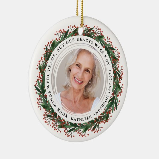 冬のリース翼の写真の記念撮影 セラミックオーナメント (右)