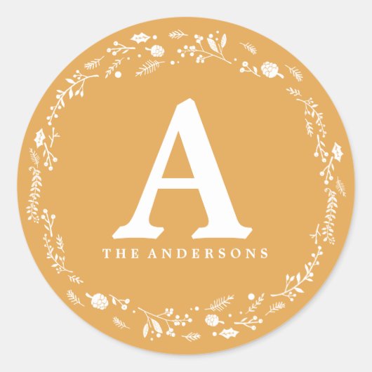 冬のリース葉応援クリスマスステッカー ラウンドシール (正面)