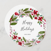 冬のリース赤い花の葉クリスマス幸せ シーズンカード (正面/裏面)