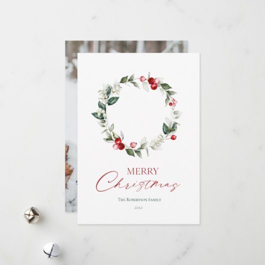 冬のリース カスタム フォト カード (正面/裏面インサイチュ)