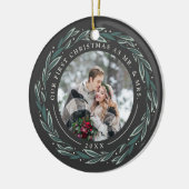 冬のリース |クリスマス結婚したの最初の写真 セラミックオーナメント (左)