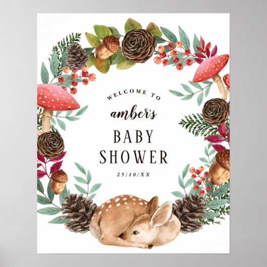 冬のリース&ディアウッドランドベビーシャワーウェルカム ポスター (正面)