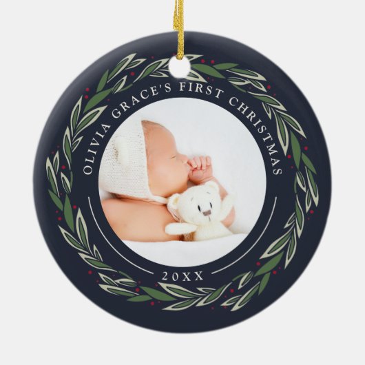 冬のリース |ベビーの初めてのクリスマス写真 セラミックオーナメント (裏面)