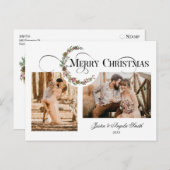 冬のリース&メリークリスマスタイポグラフィ2 – 写真 シーズンポストカード (正面/裏面)