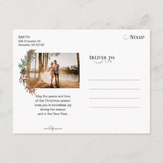 冬のリース&メリークリスマスタイポグラフィ2 – 写真 シーズンポストカード (裏面)