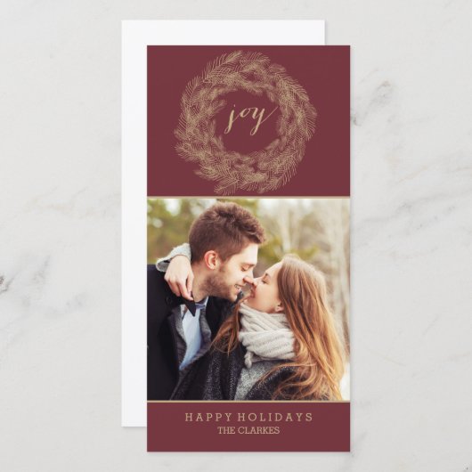冬のリース | 喜び | おしゃれなホリデーカード シーズンカード (正面/裏面)