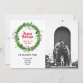 冬のリース 新しい家でのホリデー フォトカード シーズンカード (正面)