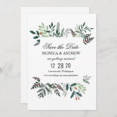 冬のリース 結婚式 Save the Date ご案内 招待状 (正面/裏面)