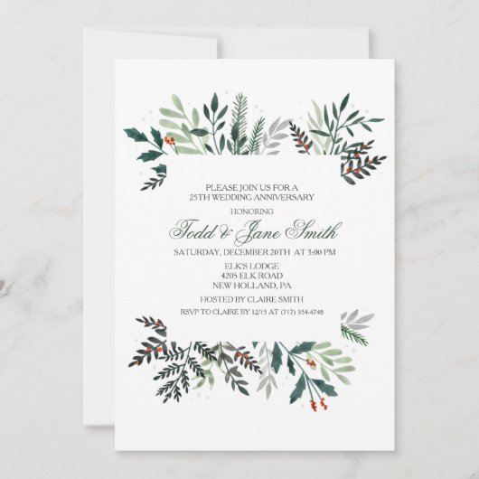 冬のリース 結婚記念日の招待状 招待状 (正面)