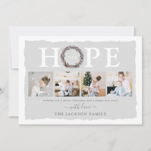 冬のリースHOPEフォトコラージュクリスマス シーズンカード (正面)