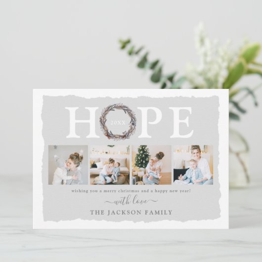 冬のリースHOPEフォトコラージュクリスマス シーズンカード (スタンド正面)