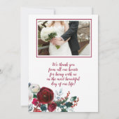 冬のルーラル バーガンディ ローズ ウェディング サンクス 招待状 (裏面)