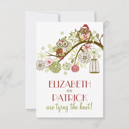 冬のレトロなフクロウの花のホリデー受付カード 招待状 (裏面)