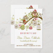 冬のレトロなフクロウの花のホリデー受付カード 招待状 (正面/裏面)