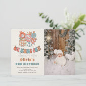 冬のレトロサンタクロースのクリスマス誕生日写真 招待状 (スタンド正面)