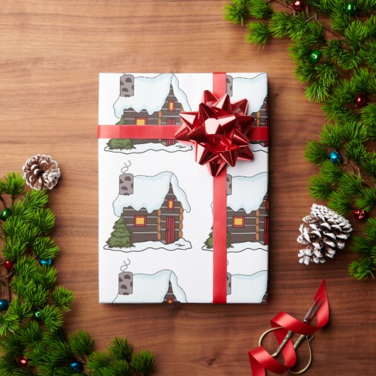 冬のログキャビン ラッピングペーパー (クリスマスギフト)