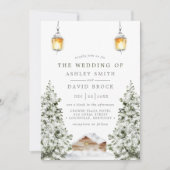 冬のログキャビン　雪の松　ウェディング 招待状 (正面)