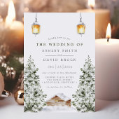 冬のログキャビン　雪の松　ウェディング 招待状