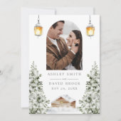 冬のログハウス　雪の写真　保存日付カード 招待状 (正面)