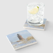 冬のロッキー海岸の頑丈なライトハウス ストーンコースター (横)