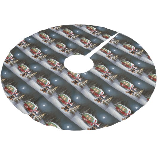 冬のロットワイラーキャラバンクリスマスアドベンチャー ブラッシュドポリエステルツリースカート (アングル)