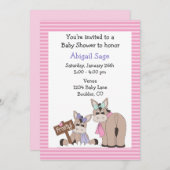 冬のロバの赤ちゃんシャワー招待状for girls 招待状 (正面/裏面)