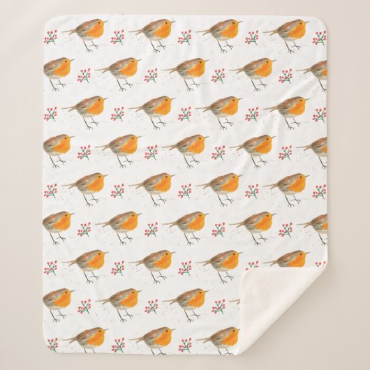 冬のロビン鳥パターン水の色クリスマス シェルパブランケット (正面)