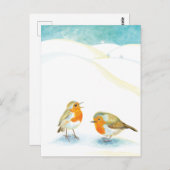 冬のロビン・レッドフェスト2人 ポストカード (正面/裏面)
