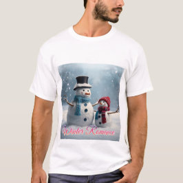 冬のロマンス：かわいいカップル雪だるまティー Tシャツ