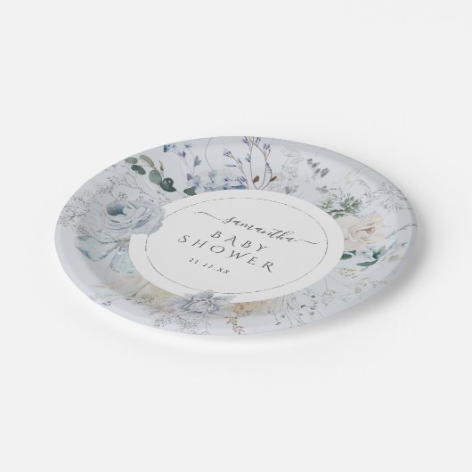 冬のワイルドフラワーエレガントボホ赤ちゃんシャワー ペーパープレート (アングル)