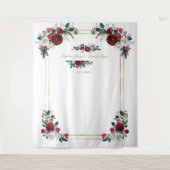 冬のワインレッド フラワー ウェディング フォト プロップ タペストリー (正面)