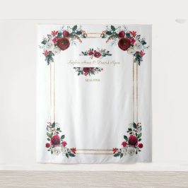 冬のワインレッド フラワー ウェディング フォト プロップ タペストリー