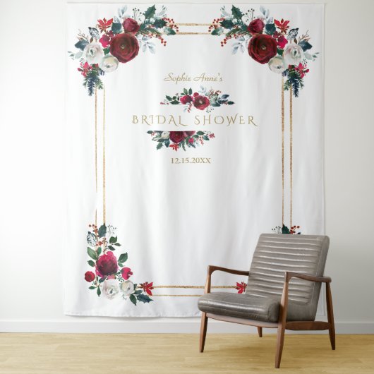 冬のワインレッド フラワー ブライダル シャワー フォト プロップ タペストリー (インサイチュ)