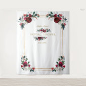 冬のワインレッド フラワー ブライダル シャワー フォト プロップ タペストリー (正面)